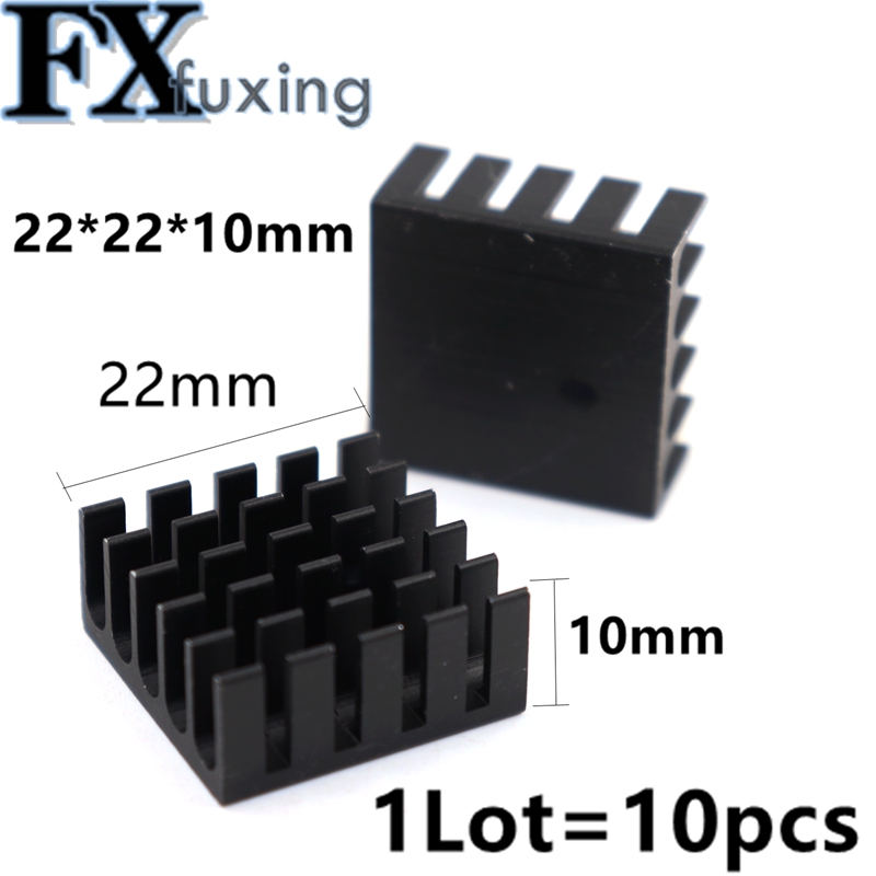 10pcs Heatsink Cooling Fin Aluminum Radiator Cooler Heat Sink for IC Chip LED 22*22*10mm Black 22X22X10 mm LED Radiator 22*22*10