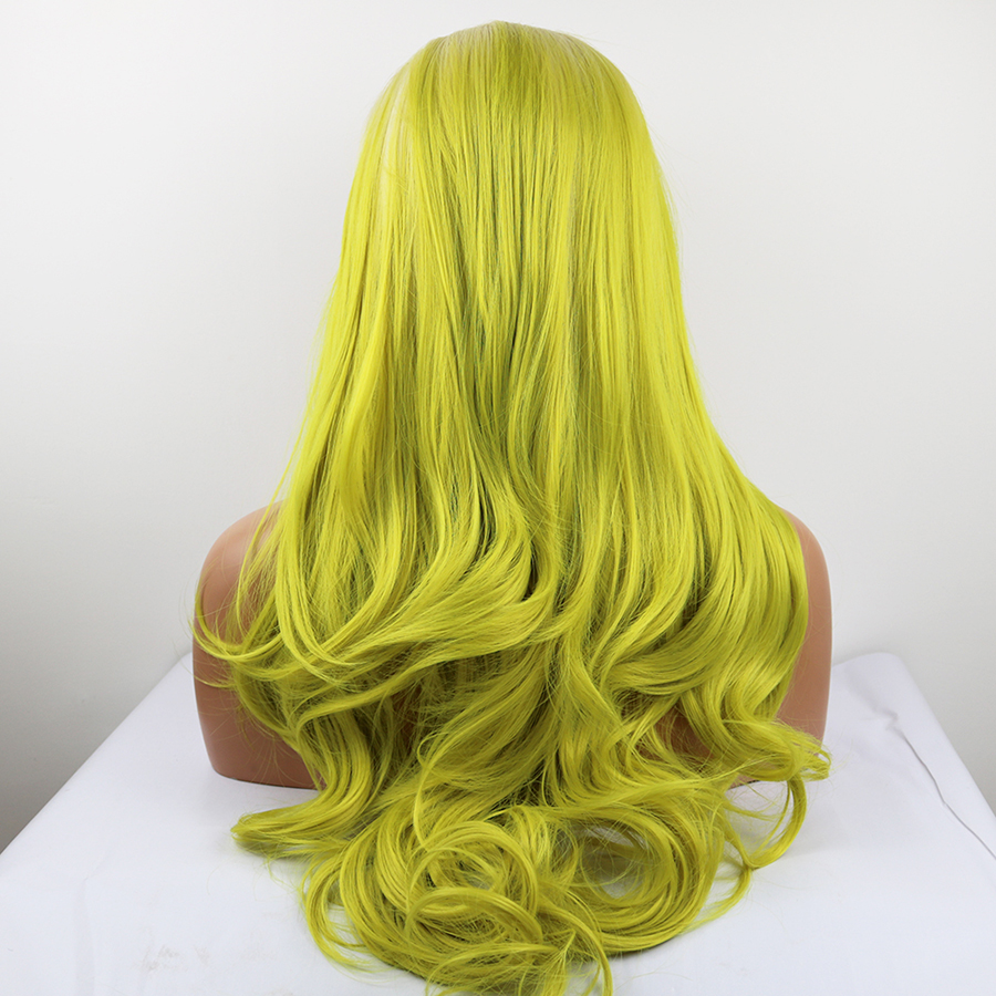 Perruque Lace Front Wig ondulée synthétique | Perruque blanche à verte ombrée en Fiber de haute température, cheveux mi-mains attachés à la main, perruque de maquillage quotidienne pour femmes