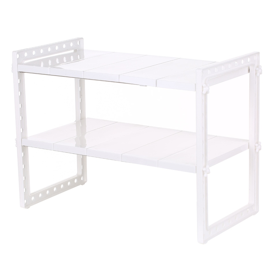 Multi-Functional Under Sink 2-Tier Expandable Shelf Storage Organizer Adjustable Stainless Steel Kitchen Sink Rack: White