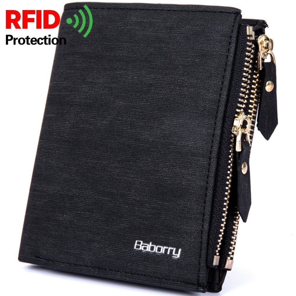 RFID Blocking Schutz Männer PU Leder Brieftasche Männliche Beiläufige Biflod Kurze Zipper Geldbörse Pouch Kredit Bank Card Fall Halter