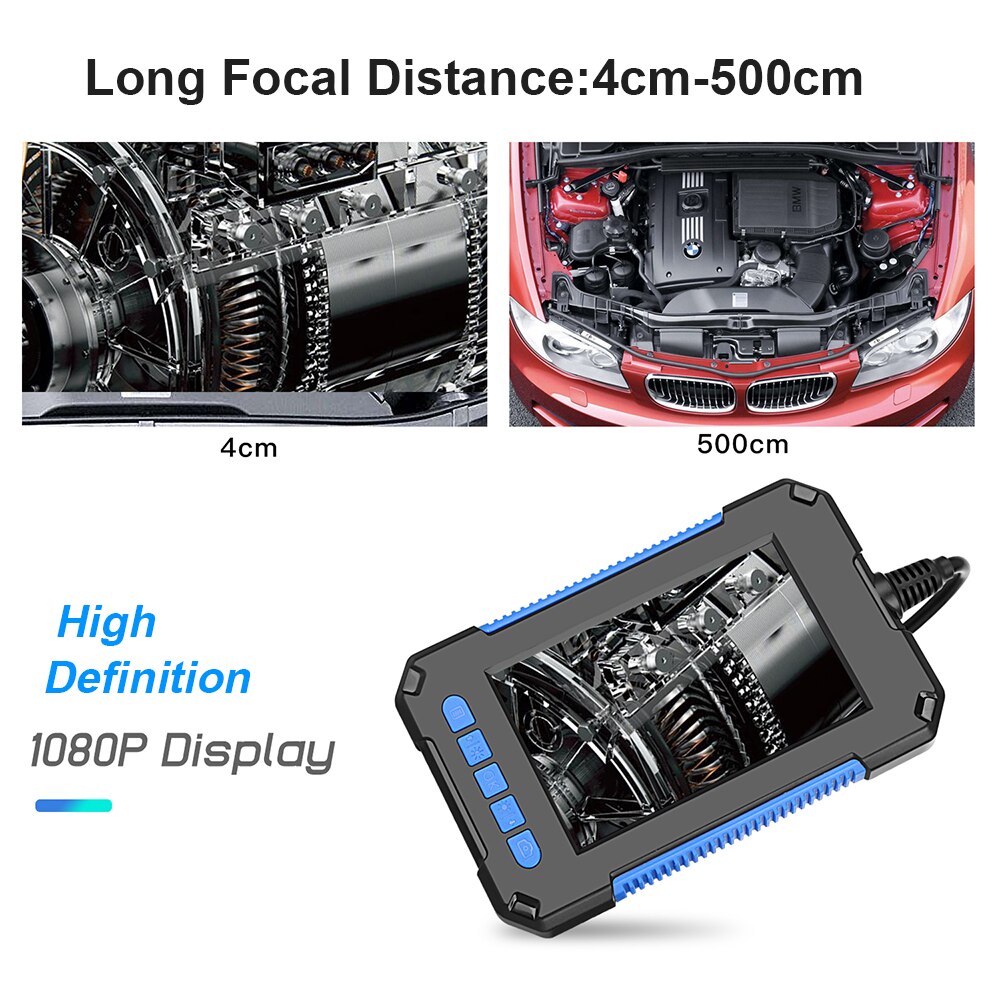 P40 Industrial Endoscope Borescope Inspection Camera 4.3 Inch HD 1080P Display Screen IP67 Waterproof 5.5mm Lens 6pcs LED Light