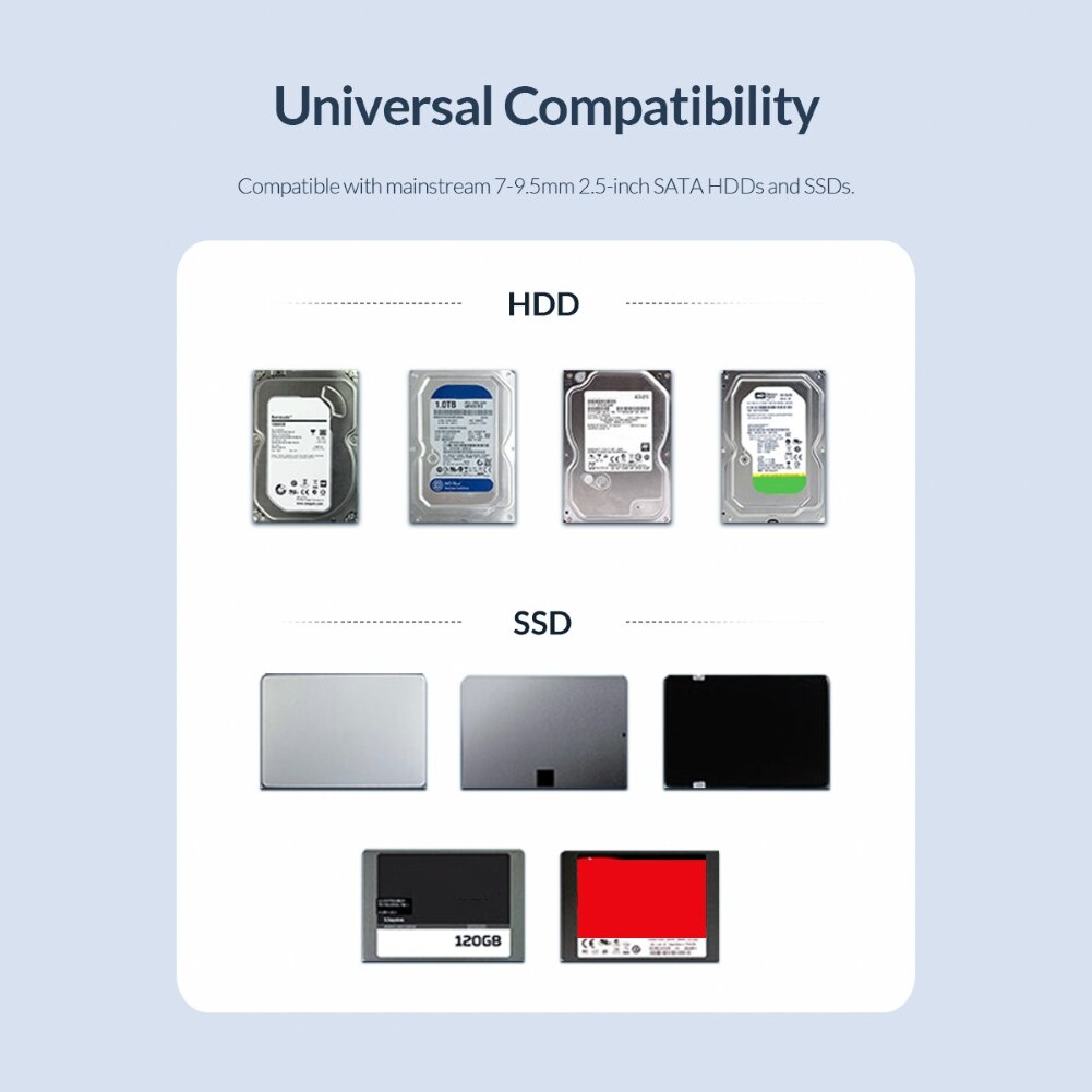 Adaptador de caja de unidad del disco duro ORICO 2,5 pulgadas USB 3,0 5Gbps SATA SSD para ordenador portátil