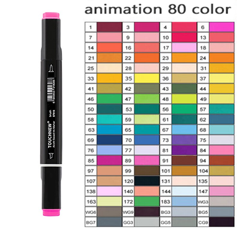 TOUCHNEW-rotuladores artísticos de doble punta para niños y adultos, pincel de Alcohol y cincel para bocetos, 30/40/60/80/168 colores: 80 black colorsA