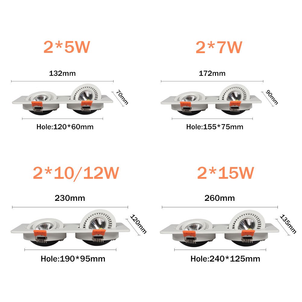 Double Head Spot Lights Dimmable LED Ceiling Downlight 10W 20W 24W Adjustable Recessed Ceiling lamp For Kitchen Bedroom Led Lamp