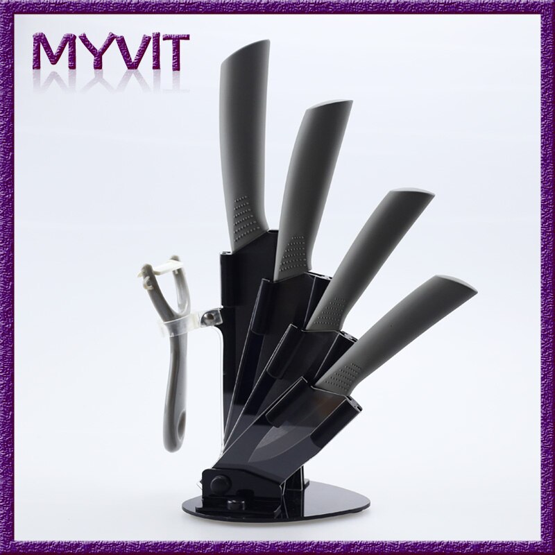Keramiske knivsæt køkkenknive madlavningssæt med håndtag 3 " 4 " 5 " 6 " tommer keramiske knive til madlavning 8 farvehåndtag sort klinge: Grå sæt