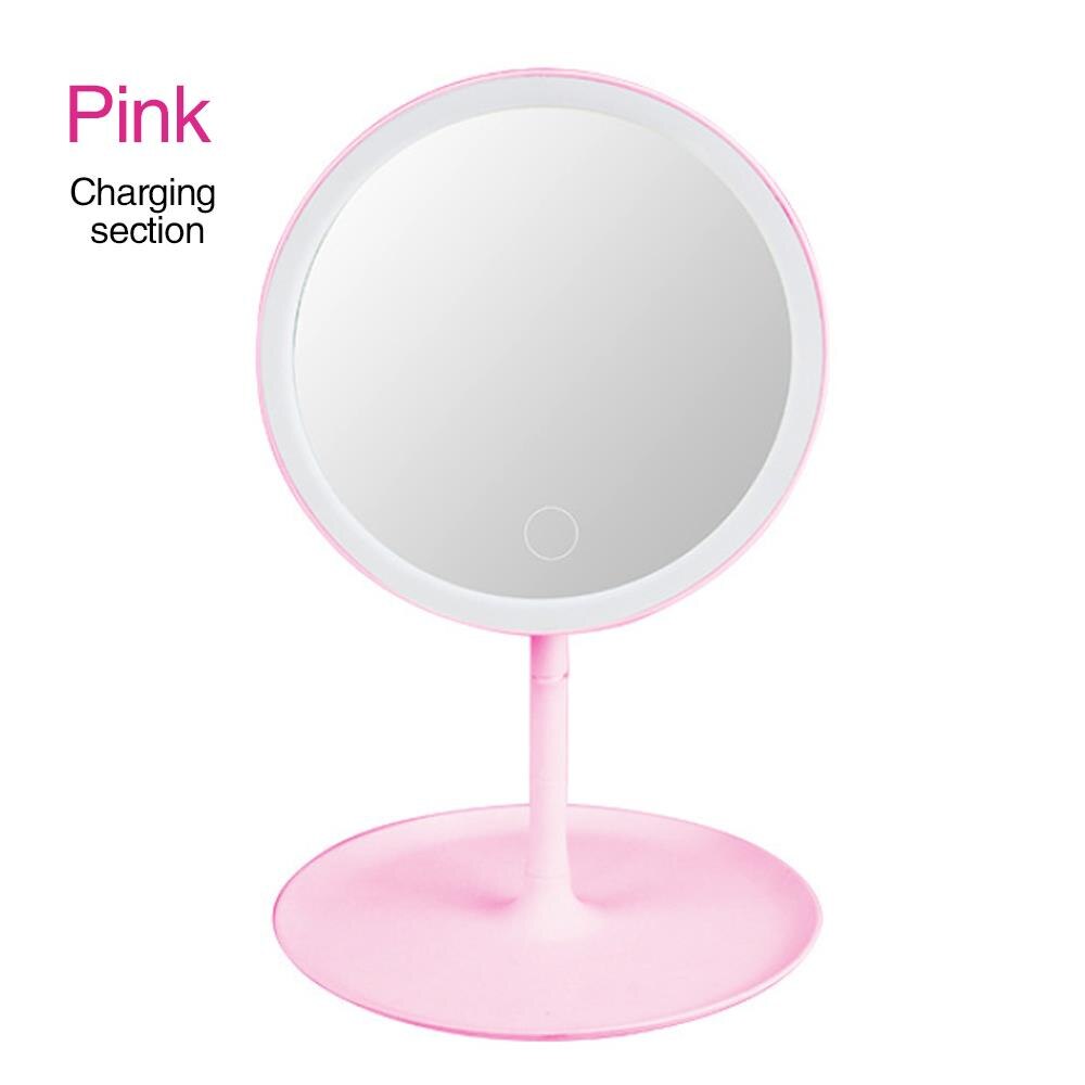 Makeup spejl med led lys spejl lampe 360 graders rotation ring lys skønhed værktøj badeværelse 3 gear lysende makeup spejle: Lyserød / Opladningsmodel 3 colo