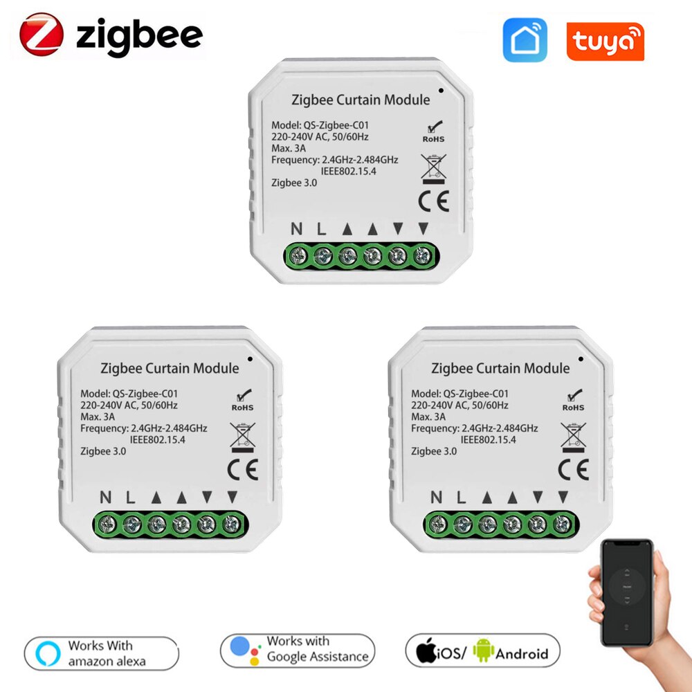 WiFi Smart Curtain Switch Module Roller Blinds Shutter Motor by Smart Life Tuya APP Remote Control Work with Alexa Google Home: ZigBee Version 3pc