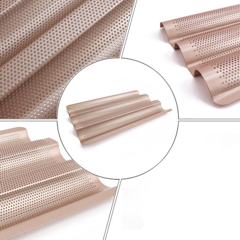 3-Slot Non-Stick Golden Baguette Baking Tray Loaf Mould French Bread Pan Bake Tools