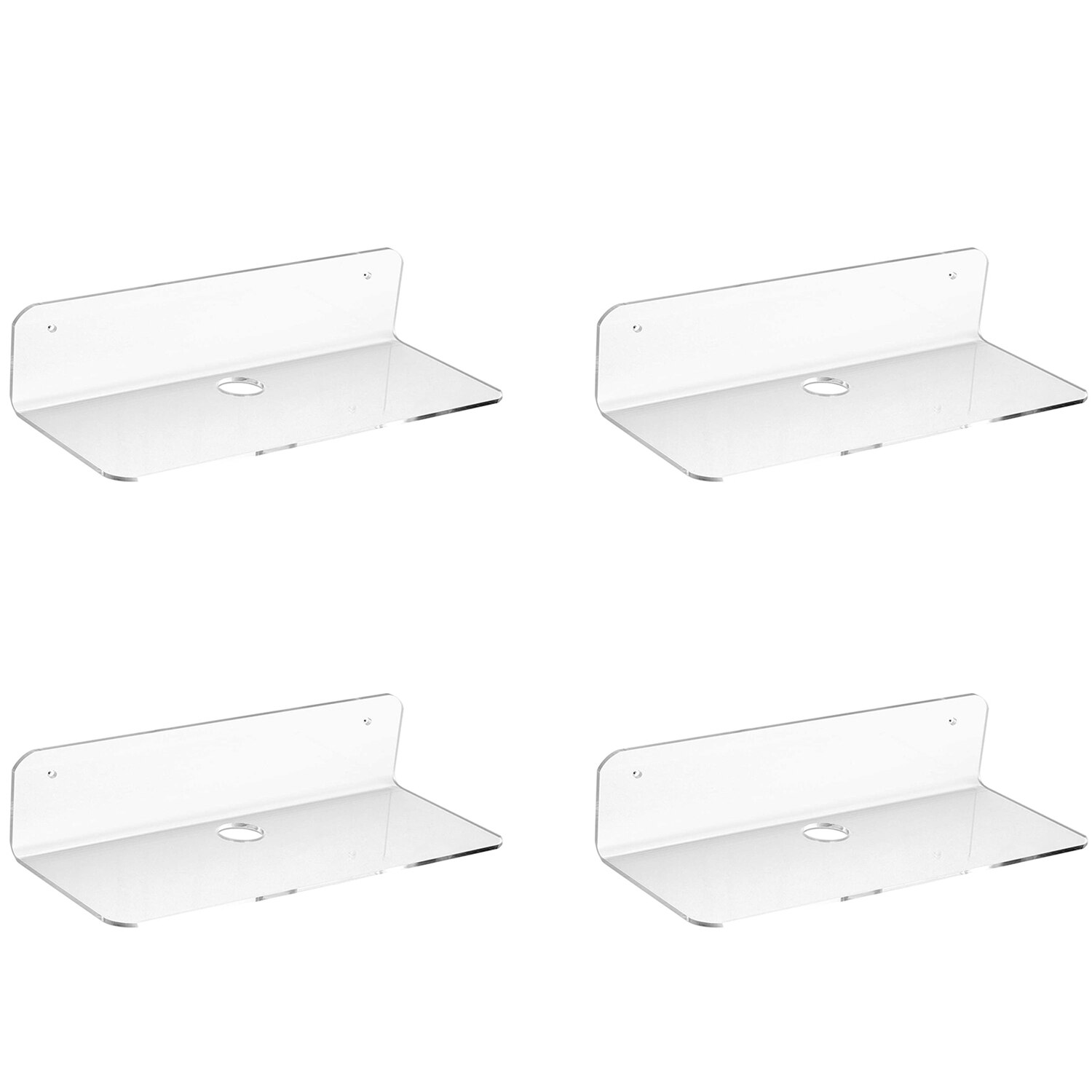 Acrylic Floating Wall Shelves Set of 4, Flexible Use of Wall Space, Adhesive Display Shelf for Smart Speaker