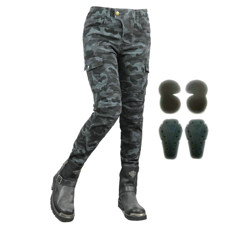 Volero Female Motorcycle Camouflage Riding Pants Locomotive Sports Leisure Straight Protective Jeans Cycling Trousers For Girls: pants N bpads / 25
