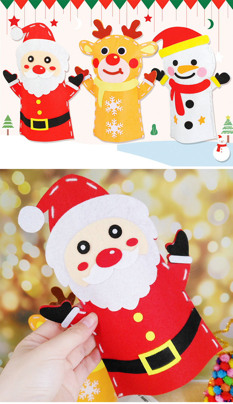 8 Stks/partij. Diy Vilt Xmas Kerstman Sneeuwpop Elanden Handpoppen Ambachten Kits Stof Handgemaakte Vroeg Leren Educatief Kleuterschool