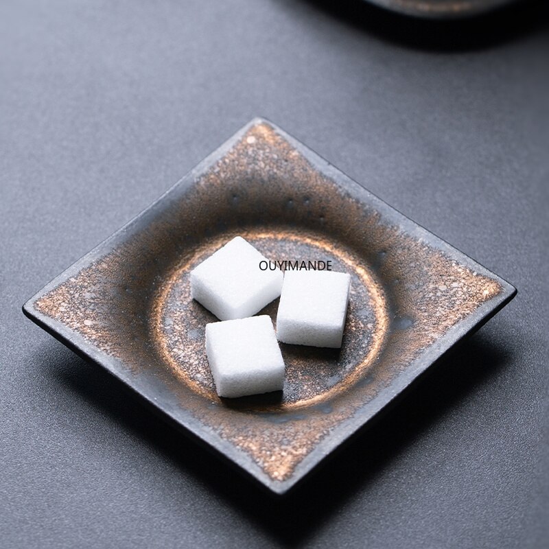 100ml Chinese retro Handmade gold glaze Ceramic coffee cup saucer set tea cup set mug Dessert Plate