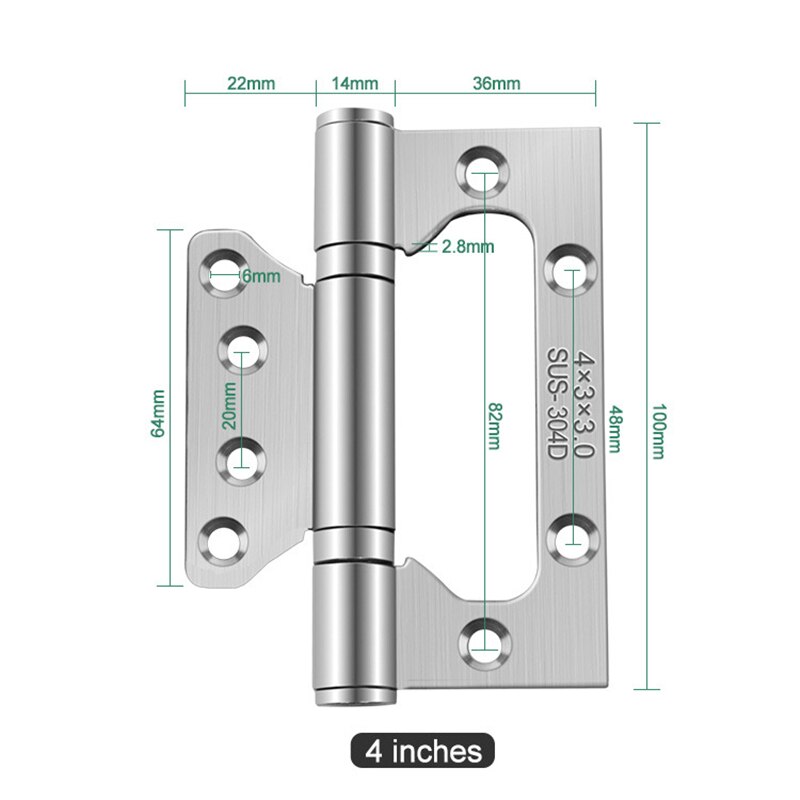 Slot-free Stainless Steel Hinge Thickened Door Hardware Silent Bearing 4 inch/5 inch flat hinge