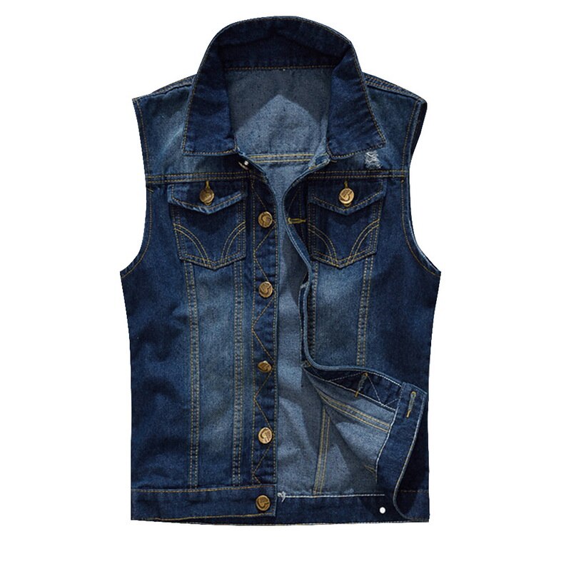 Jeans décontractés sans manches veste gilet hommes Streetwear bleu foncé Denim jean gilet grande taille 5XL Cowboy gilet hommes vestes: 5XL