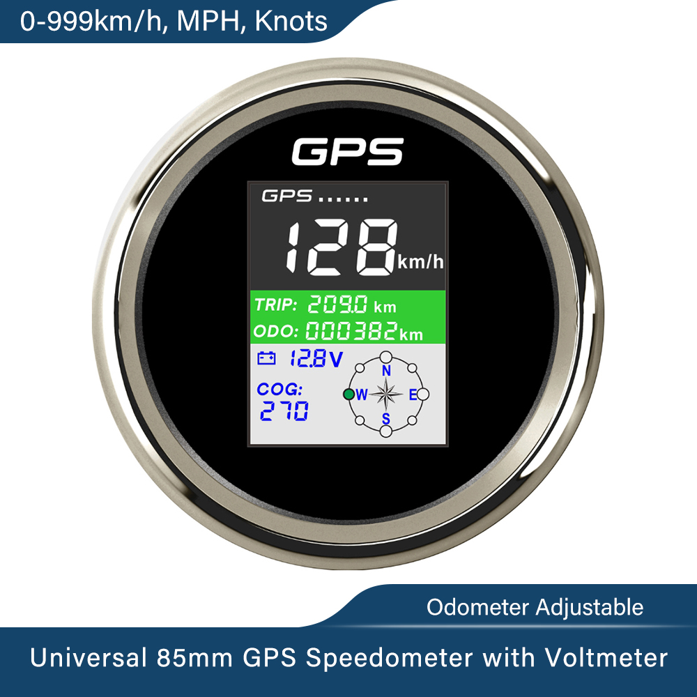 Tachimetro GPS digitale per barche da 85mm 0-999km/h nodi MPH tensione 9-32V odografo viaggio regolabile con antenna GPS schermo TFT: BS