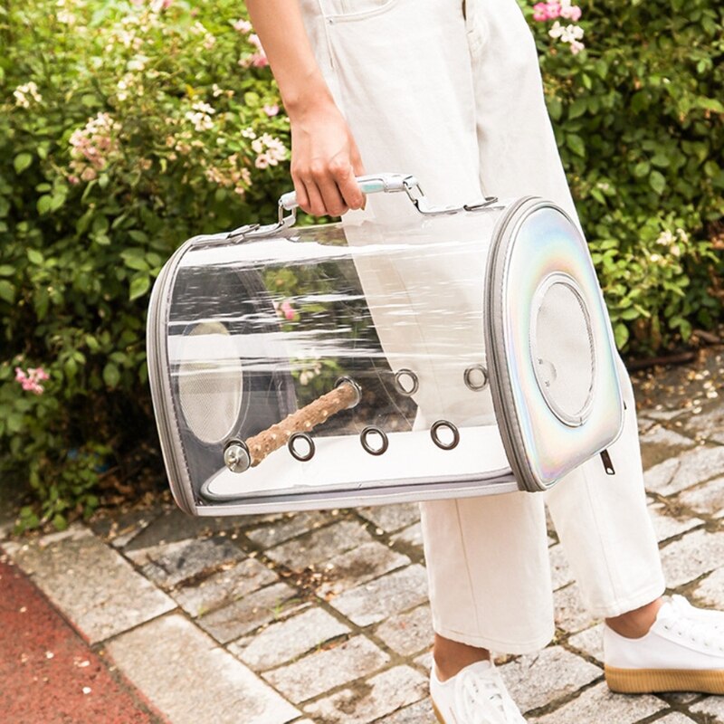 Bird Carrier with Stand Perch Portable Bird Travel Cage Breathable Parrot Transport Travel Bag Go Out Backpack for Small Animals