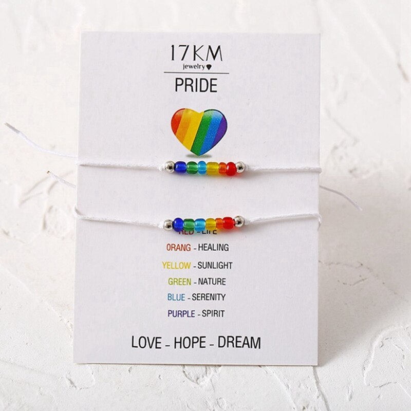 2 Stks/set Gemengde Regenboog Glazen Kralen Touw Armband String Vriendschap Kralen Kaart Gay Lesbische Wish Paar Pride Lucky Sieraden: Default Title