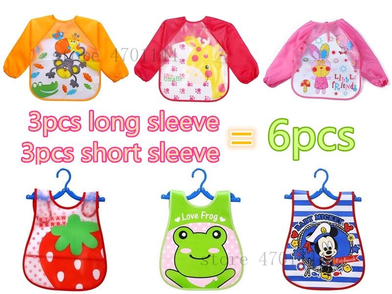 6 teile/satz Nette Baby Wasserdicht Langarm Schürze freundlicher Fütterung Kittel Lätzchen Spuck Kleidung Weiche essen Kleinkind EVA Lätzchen Spuck tücher: F--3Stck und 3Stck