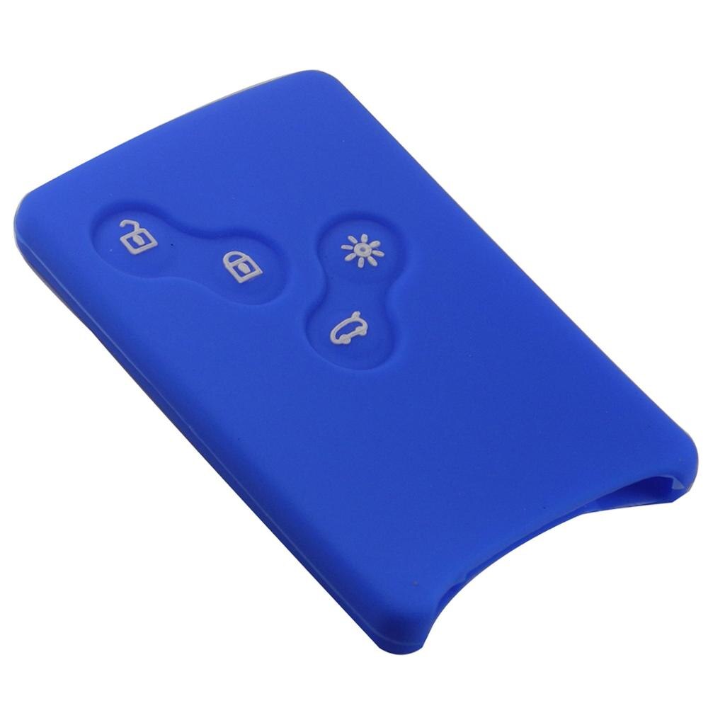 Jingyuqin 4 knap bilnøgle silikone cover protector holder til renault clio logan megane 2 3 koleos naturskønne kort nøglering sag: Mørkeblå