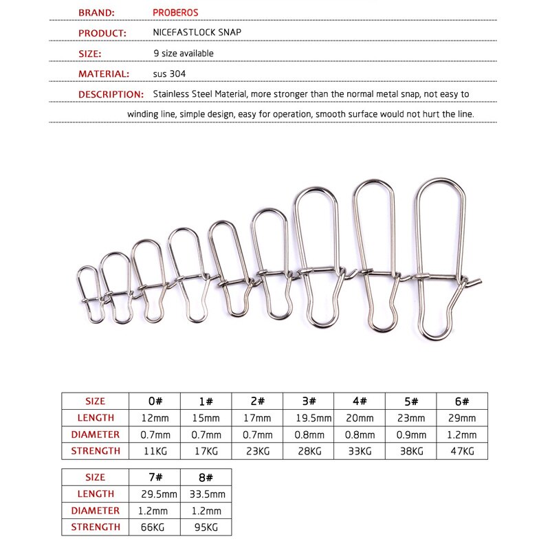 30 stk / pose rustfritt stål krok hurtig klips lås snap svingbare solide ringer sikkerhetslås fiskekrok kobling