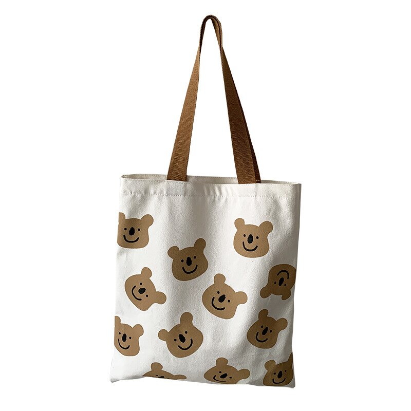 Neue Stil Leinwand Weibliche Schulter Taschen niedlich Karikatur Bär Schüler Mädchen Buch Handtaschen Wiederverwendbare Baumwolle Frauen Große Einkaufstaschen