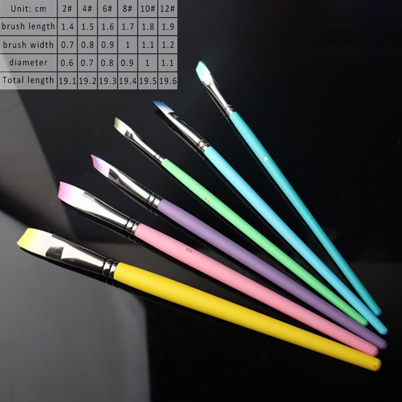 6 Stks/set Multi Purpose Kunstenaar Verf Borstel Tekening Art Supplies Olieverfschilderij Borstels Verf Pen Nylon Haar Platte: color pen