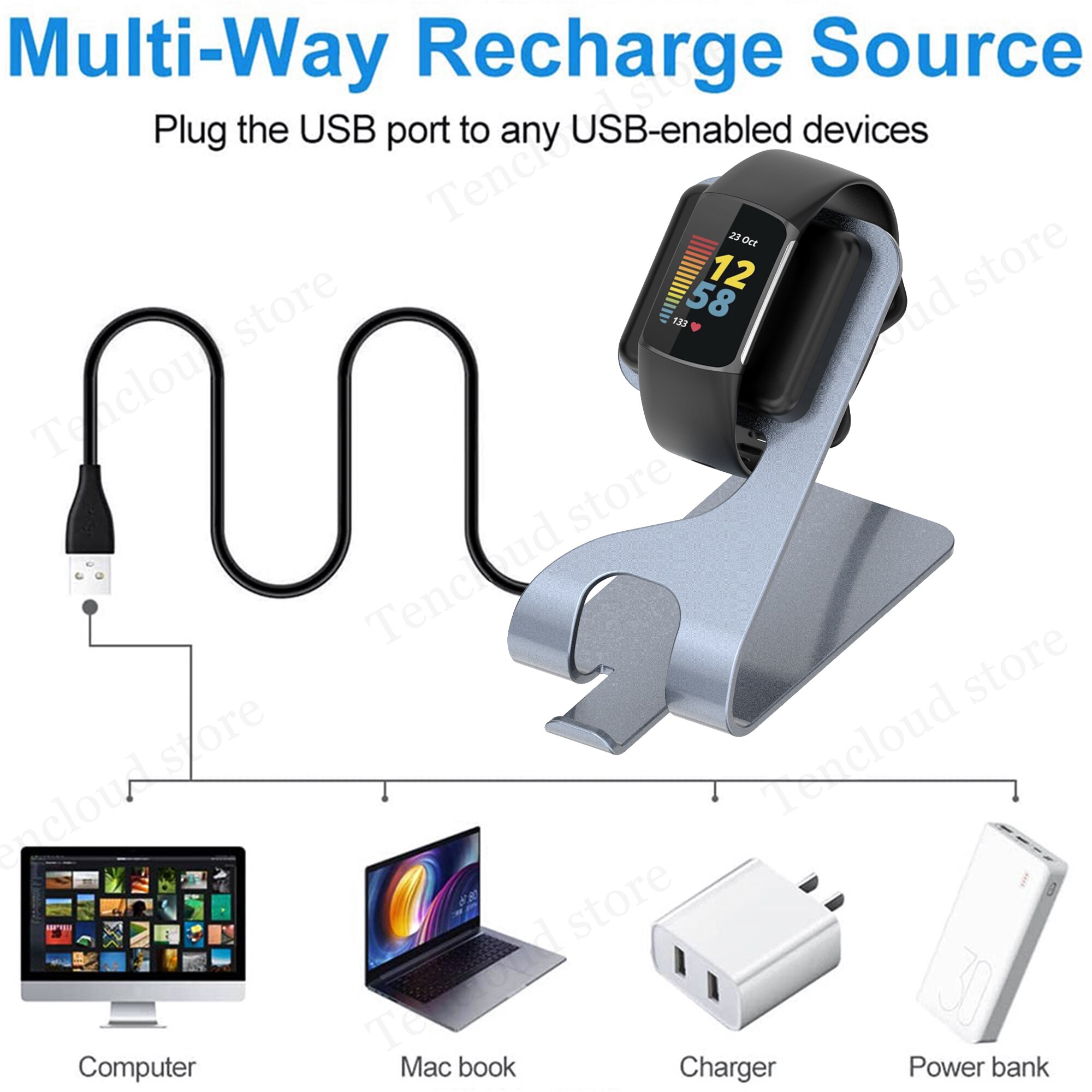 Oplader dock til fitbit charge 5 ladekabel holder base til fitbit luxe usb magnetisk trådløs adapter ur tilbehør