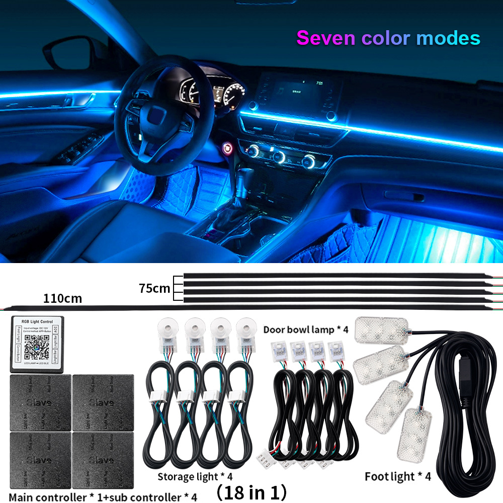 Luz LED ambiental Universal para Interior de coche, sinfonía FullColor Streamer RGB, 64 colores, tira acrílica oculta, decoración, lámpara de ambiente: changeable