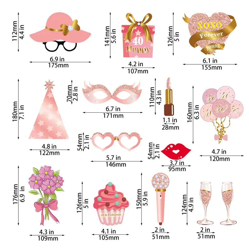 1Set Pink 18 21 30 40 50 60 Year Old Paper Handheld Photography Props Adult Happy Birthday Anniversary Party Decor Supplies