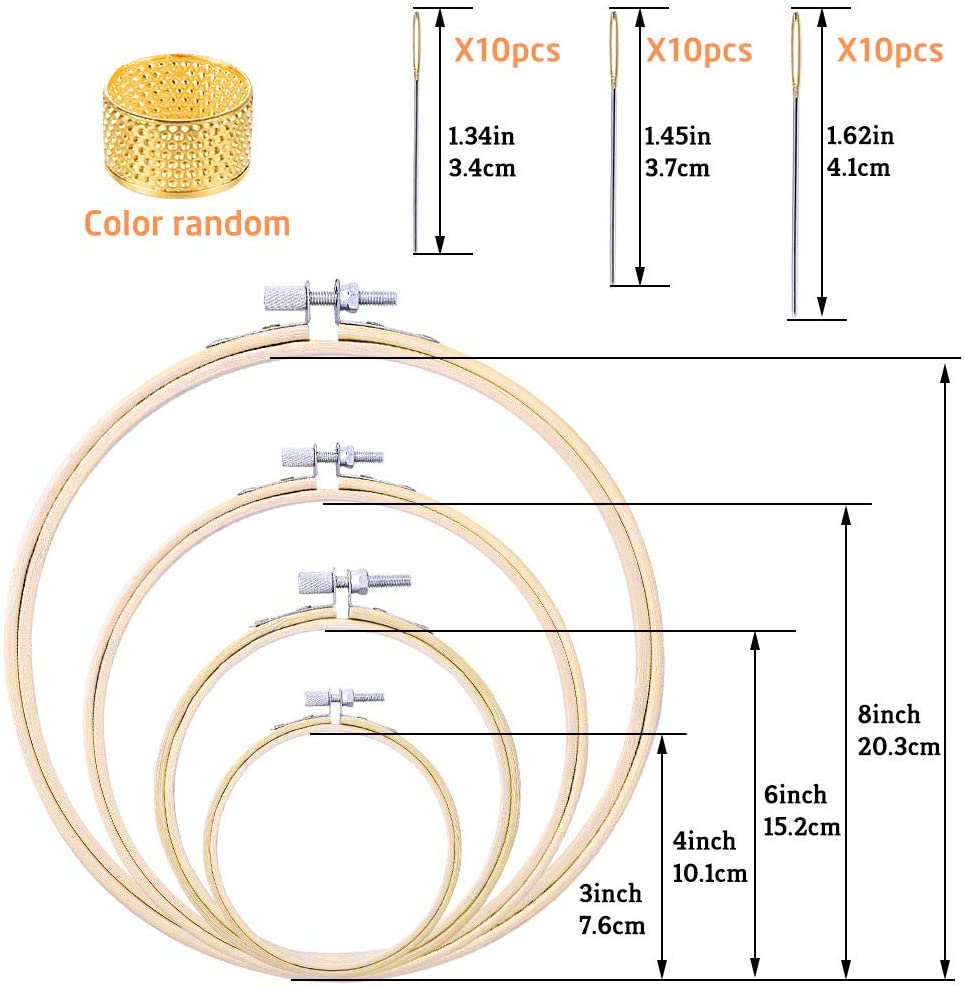 LMDZ Cross Stitch Hoop Set for Beginner, 4 Sizes Embroidery Hoops, Cross Stitch Circle, Embroidery Circle with 3 Sizes Needles