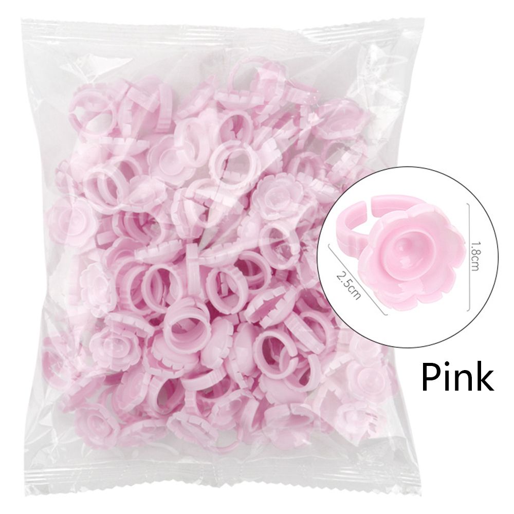 100 Stuks Wegwerp V Vorm Lijm Ringen Wimpers Extension Vinger Houder Makkelijk Te Maken Volume Fans Nail Art Adhesibve Houder: Pink-A