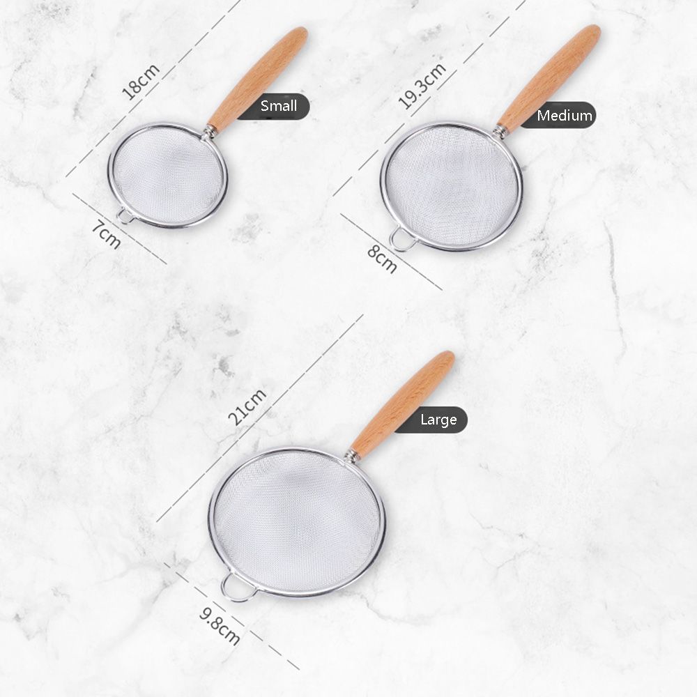 Wooden Grain Handle Stainless Steel Colander Multi-function Filter Mesh Sieve Heat Insulation Oil Grid Pot Spoon Flour Sieve