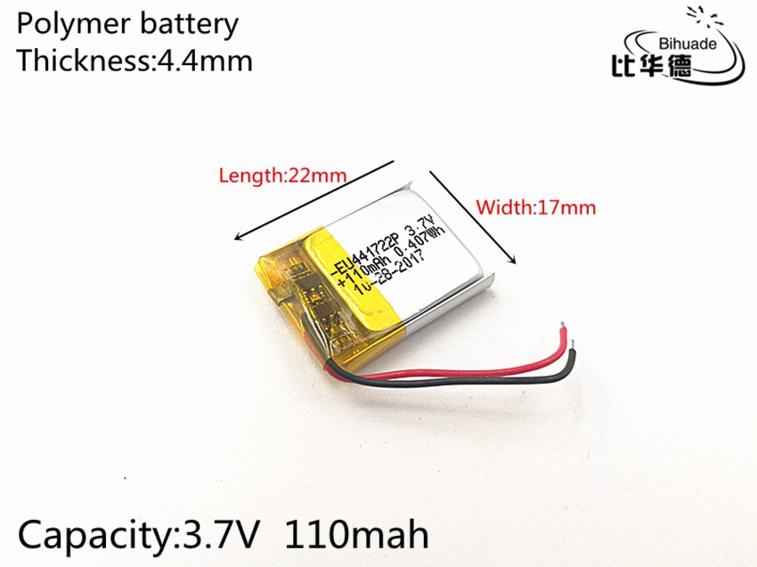1 stks/partij 3.7 V 110 mAh 441722 Lithium Polymer LiPo Oplaadbare Batterij ion cellen Voor Mp3 Mp4 Mp5 E-Book bluetooth headset