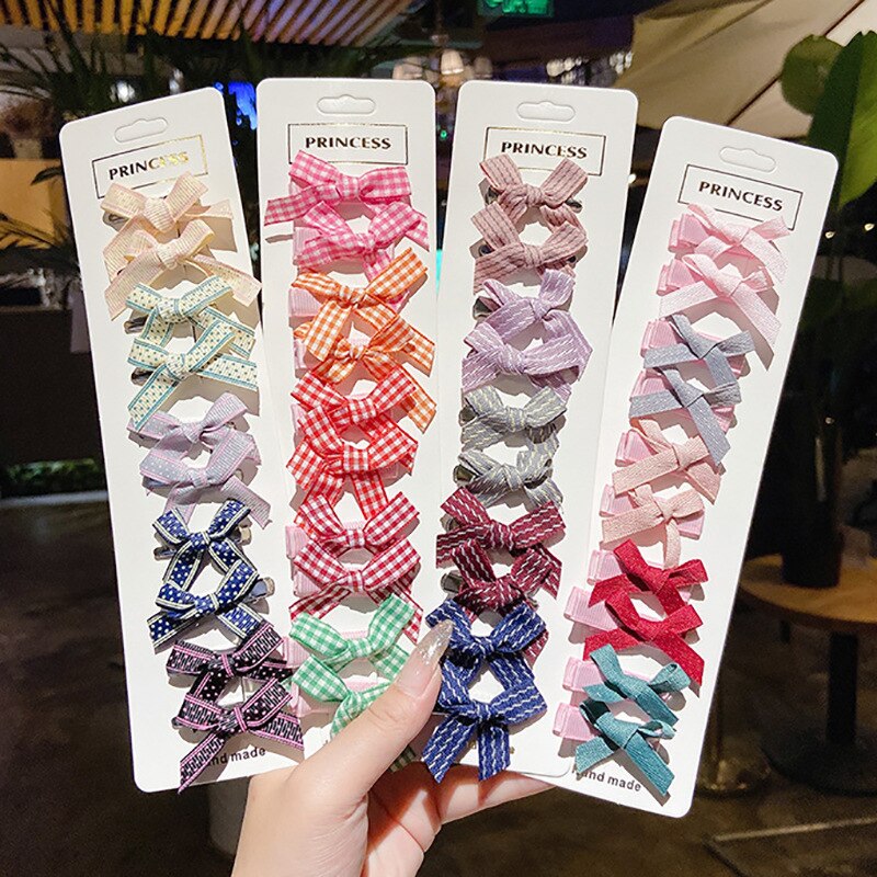 Barrettes avec nœud pour bébé fille, 10 pièces, ruban, Clips à pois rayés, Plaid, épingles à cheveux, accessoires pour enfants