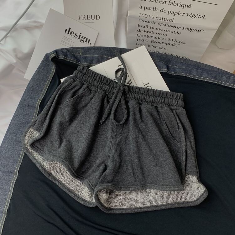 Sommergrå shorts dame dame elastisk midje korte bukser jente uformelle bomullsshorts svart hjemmeshorts for kvinner s-xl: Mørkegrå shorts / M