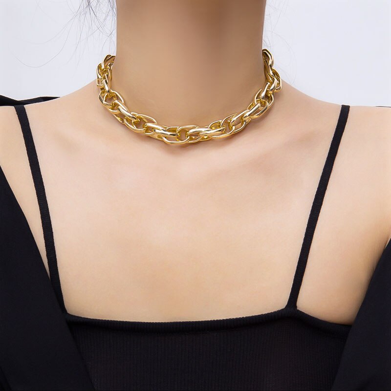 Punk Vintage Choker Necklace Collar Statement Hip Hop Big Chunky Gold Chain Necklace Women Jewelry Party: GOLD 11