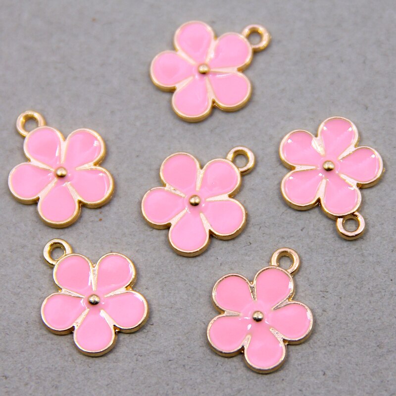 6pcs 14*17mm carino piccolo smalto fiore Charms collane orecchini fare accessori pianta in lega pendenti fai da te risultati dei monili: 6pcs color 1