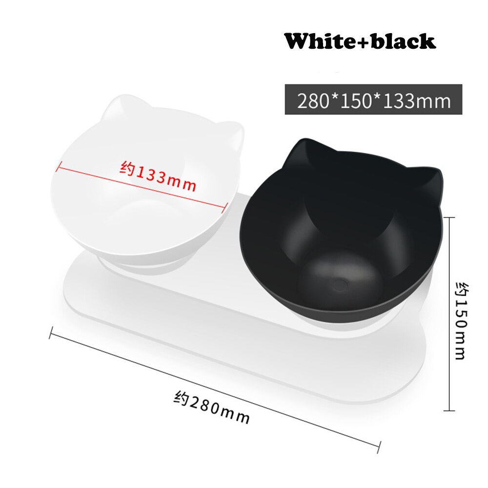 Grote transparante kattenbak met dubbele bak, voerbak voor kat en hond, waterbak met standaard, voerbak voor katten en honden, dierenbenodigdheden: Zwart wit