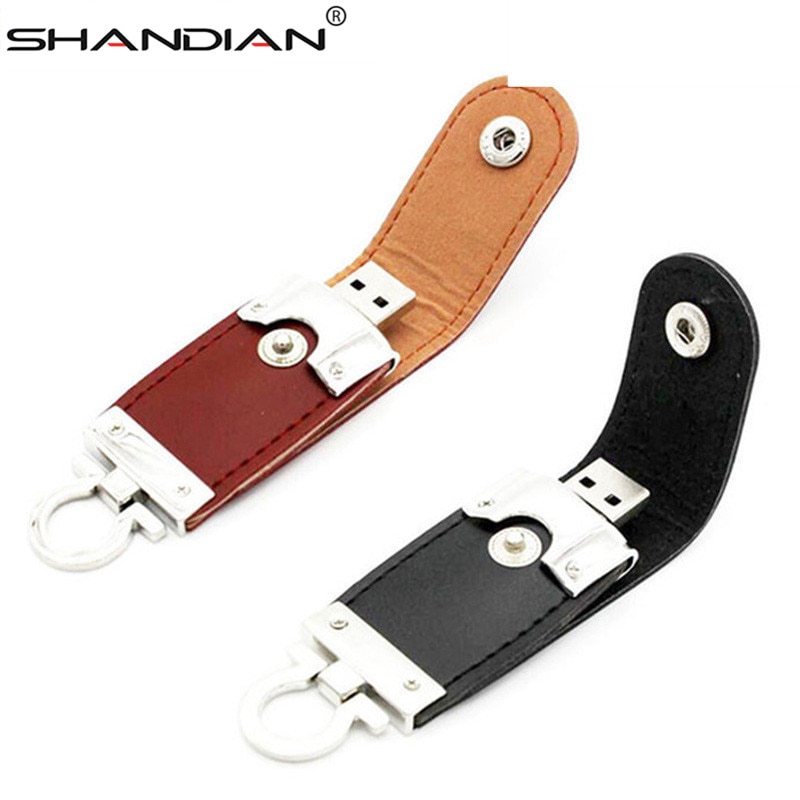 SHANDIAN USB flash drive llavero de metal y piel Pendrive USB 2,0 32gb 16gb 8gb 4gb 64gb