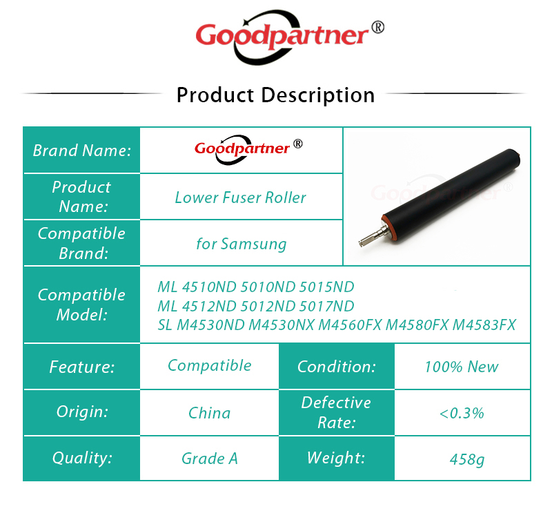 1PC x JC66-02855A JC66-02855B Lower Pressure Roller for Samsung ML 4510 5010 5015 4512 5012 5017 ND M4530 M4560 M4580 M4583