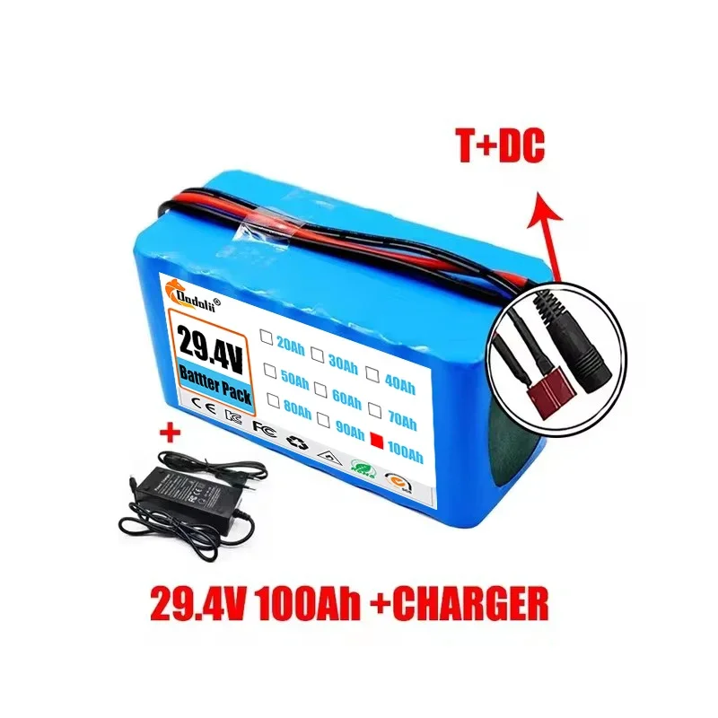 29.4V 100Ah 7s3p 18650 battery lithium battery Suitable for 24V-29.4V motors Lithium ion Battery pack + 2A Charger: Beige