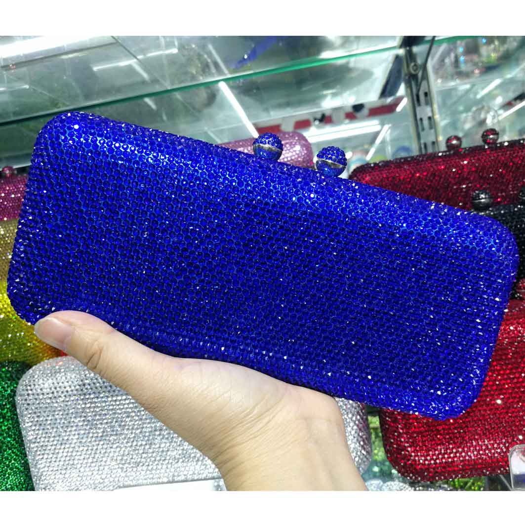 Tofsar kristall clutch aftonväskor roséguld festväska silverbröllop brudväskor ab rosa fuchsia aftonväska: Blå