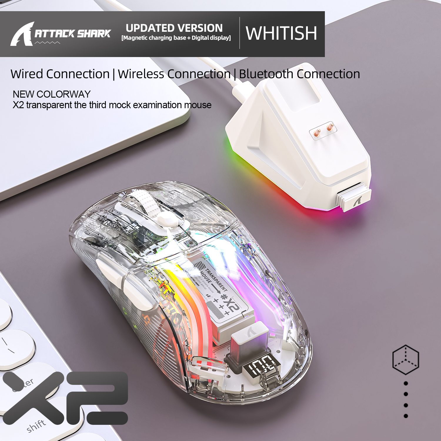 Ratón para juegos Attack Shark X11/X6/X2/X2Pro, RGB magnético PAW3395, conexión triple modo Bluetooth, ratón inalámbrico para jugadores, DPI ajustable: Blanco
