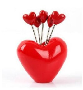 Fourchette à fruits en acier inoxydable | Fourchettes et support de 5 pièces nouveauté cœur rouge, fourchette à fruits en acier inoxydable, cuillère à Dessert, ustensiles de table, outils de cuisine: style 2