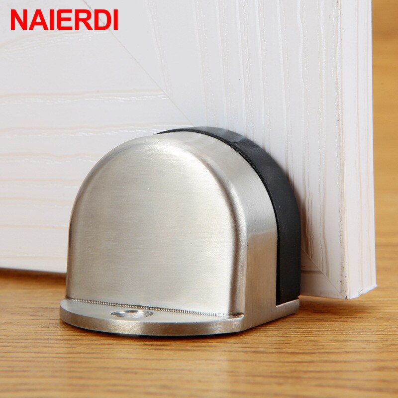 NAIERIDI Non-punch Sticker Water-proof Door Stop Stainless Steel Door Stopper Hidden Rubber Door Stop Furniture Door Hardware