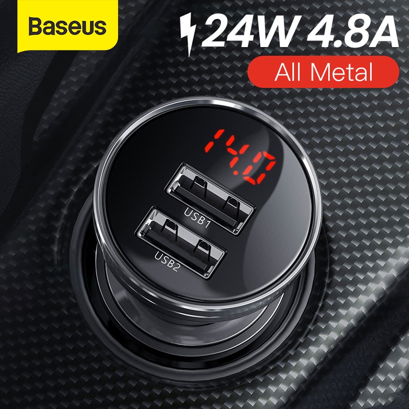 Baseus 24W Usb Quick Car Charger 4.8A Snelle Mobiele Telefoon Oplader Adapter Voor Iphone Xiaomi Huawei Met Led Display autolader