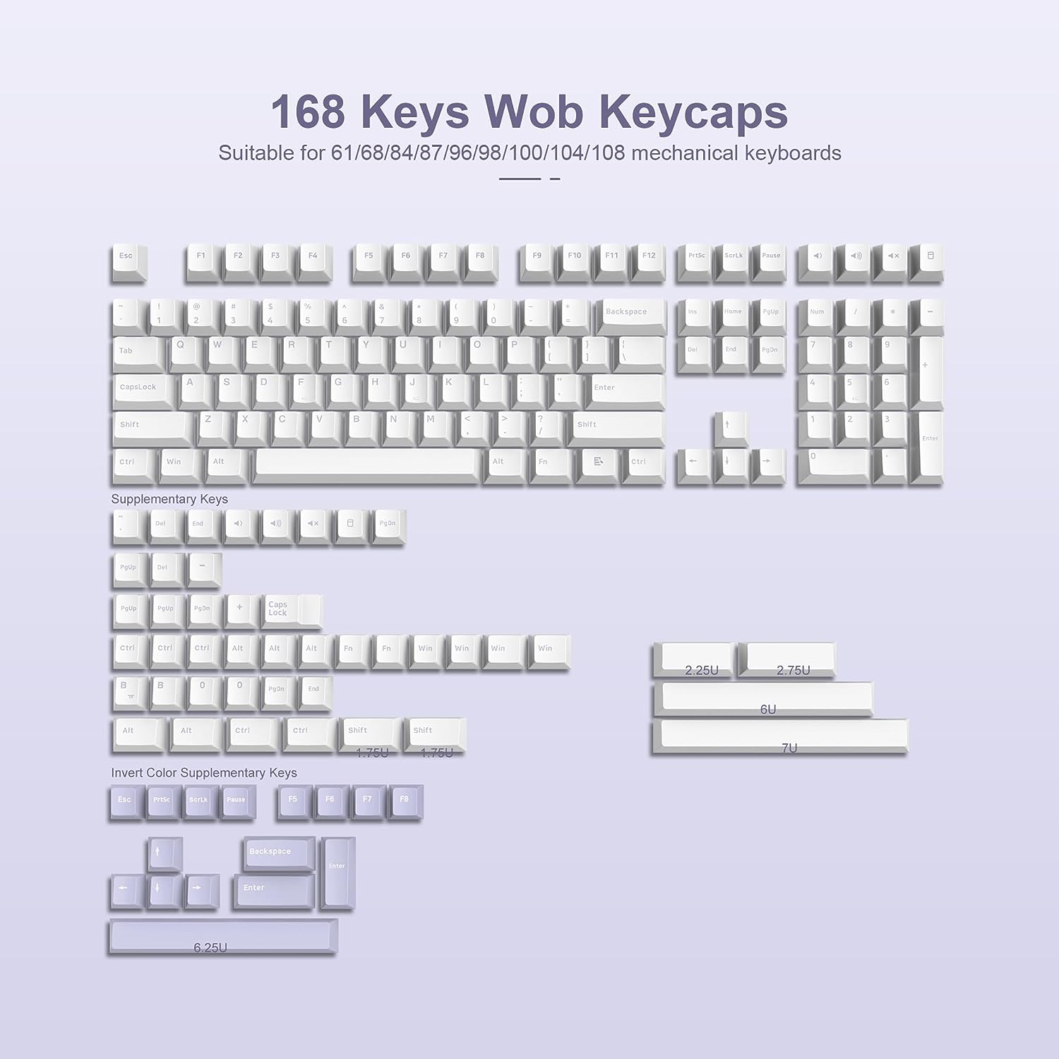 168 Keys PBT Keycaps Cherry Profile White Purple Double Shot Key Caps for Gateron Cherry MX Switches Mechanical Gamer Keyboard