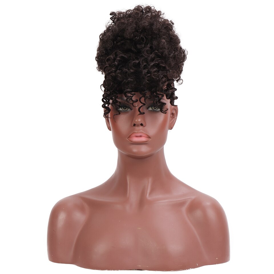 QUEENYANG Synthetic Drawstring African Fluffy Artificial Afro Puff Bun Puffs Ponytails Bun Wrap Natural Black Hair Extensions: F6-1112