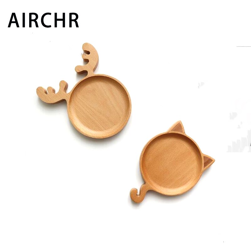 Plateau Dessert japonais dessin animé | Assiettes de cuisine en bois d'animaux, plateau de chat cerf petit déjeuner pour enfants