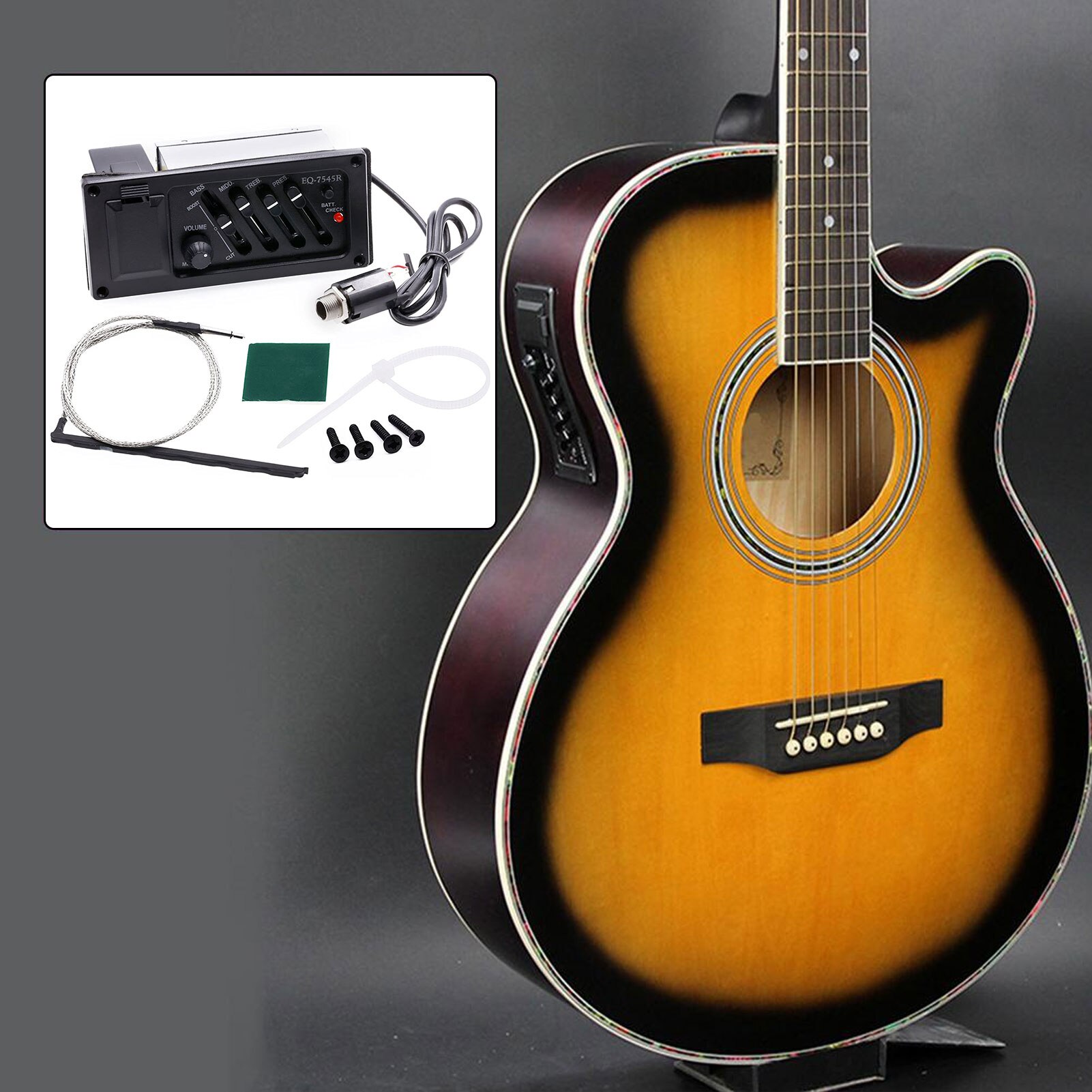 4 Band Acoustic Guitar Preamp Amplifier EQ-7545R Left Piezo Pickup Acoustic Guitar Acceseories With 2.5mm Plug